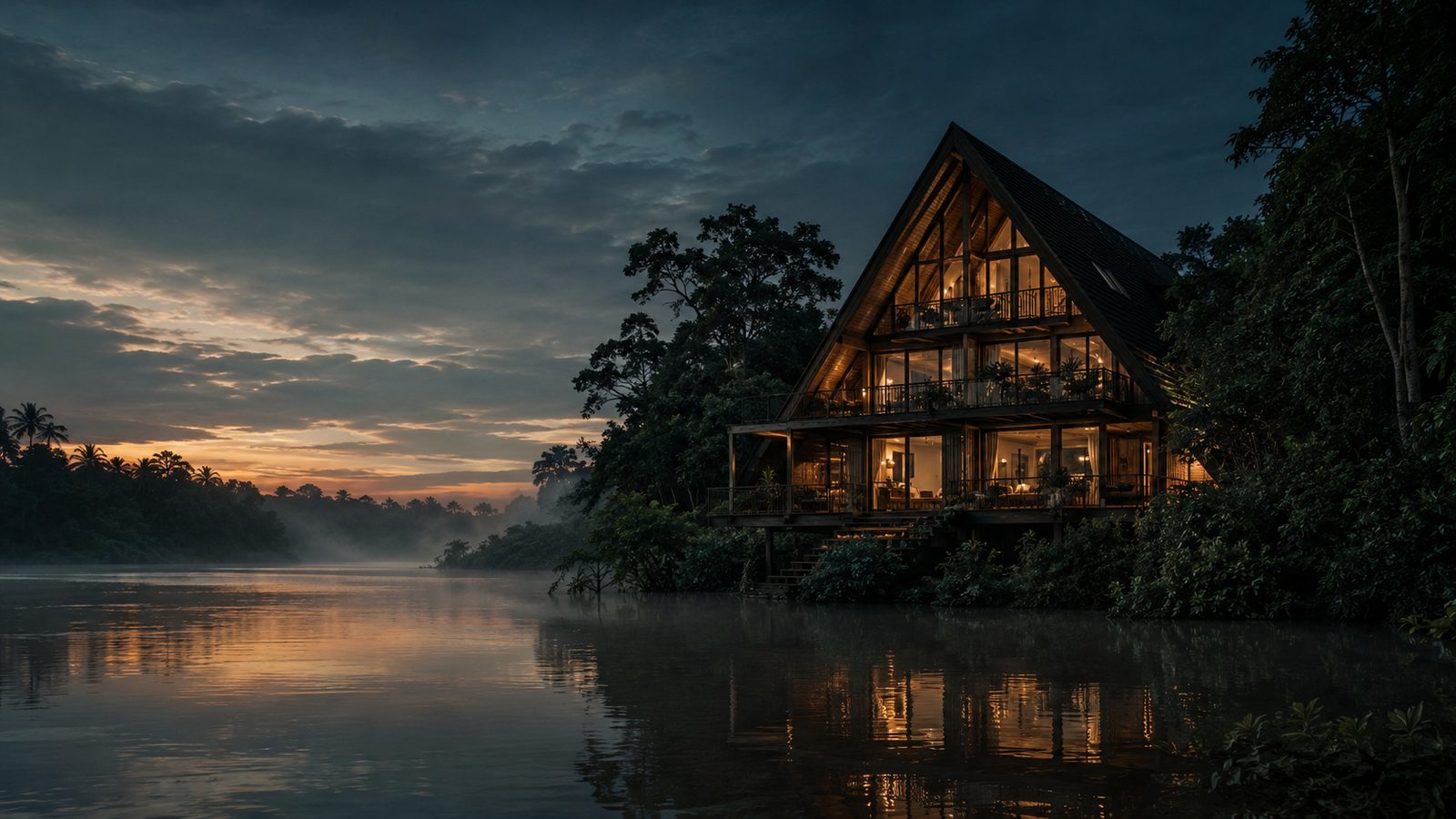 Tira beachfront retreat at twilight on the Udupi estuary